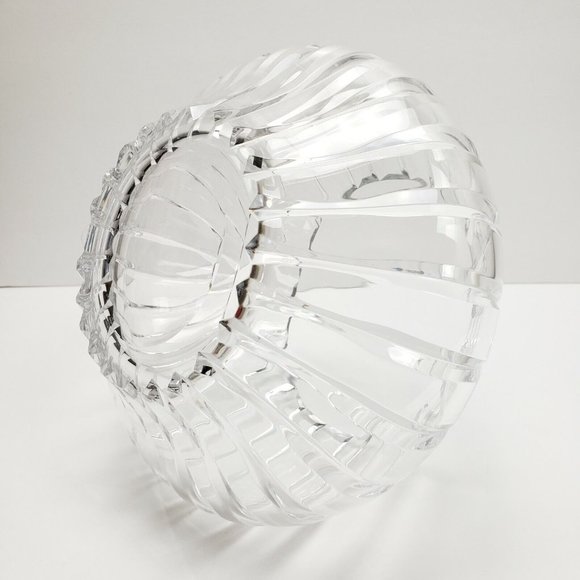 Vintage Ceska Czech Crystal Glass Rose Bowl Vase Vertical Lines Signed - Picture 6 of 8